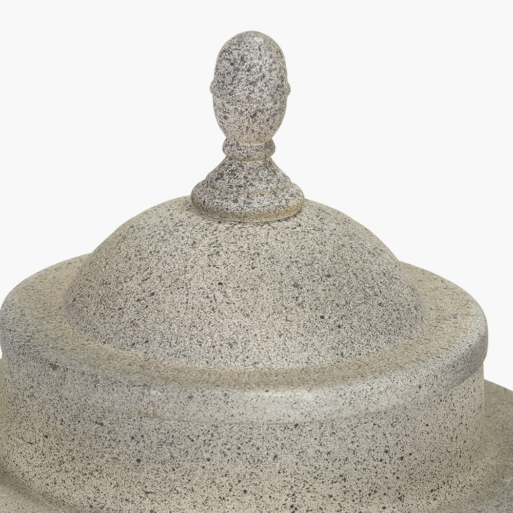 Raj Stone Grey Hammered Metal Urn Vase with Lid