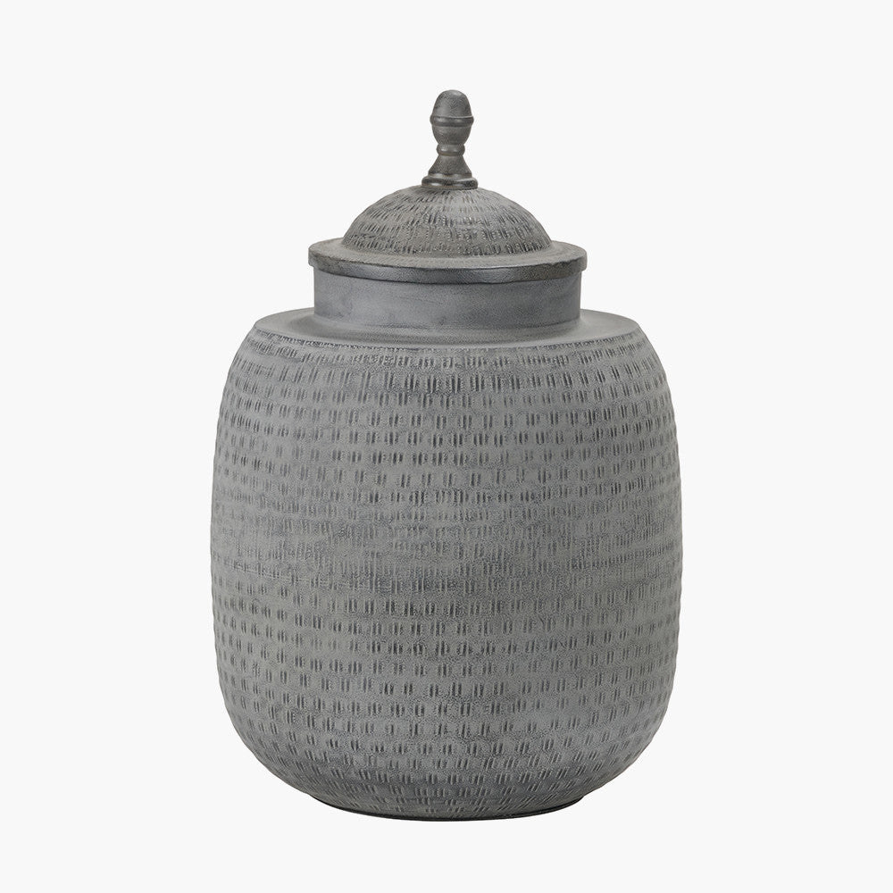 Raj Charcoal Grey Hammered Metal Urn Vase with Lid