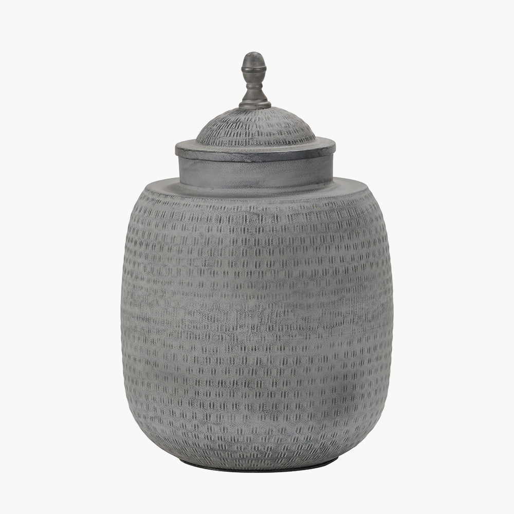 Raj Charcoal Grey Hammered Metal Urn Vase with Lid