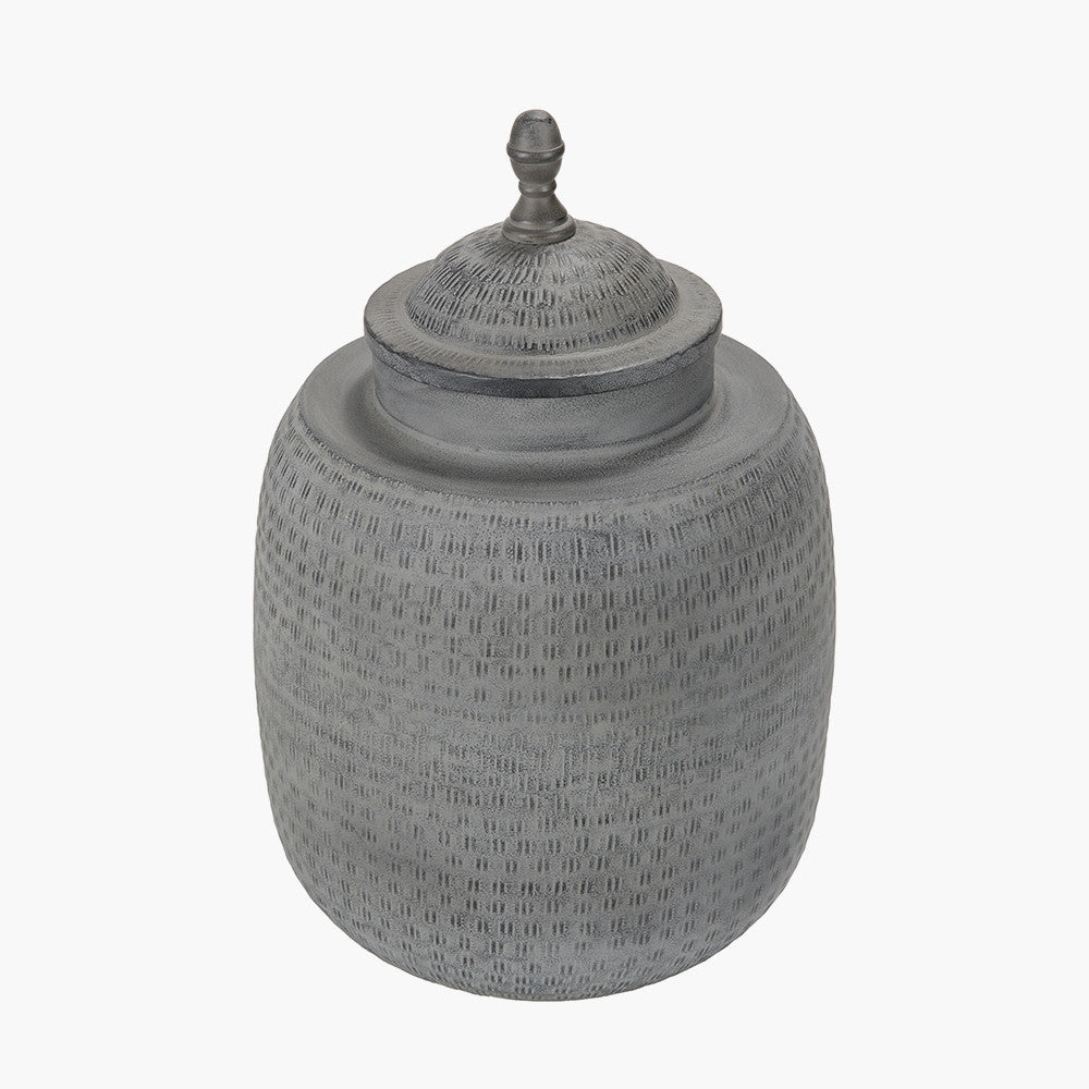 Raj Charcoal Grey Hammered Metal Urn Vase with Lid