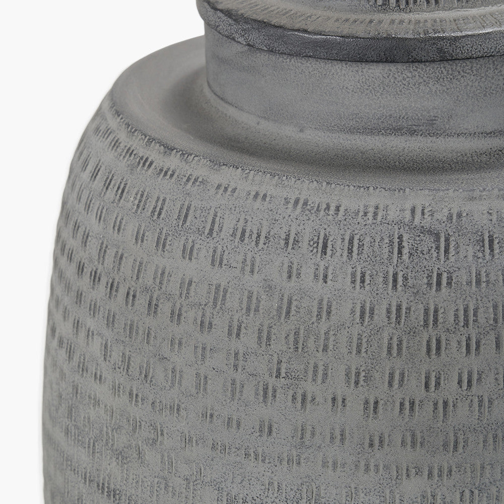 Raj Charcoal Grey Hammered Metal Urn Vase with Lid
