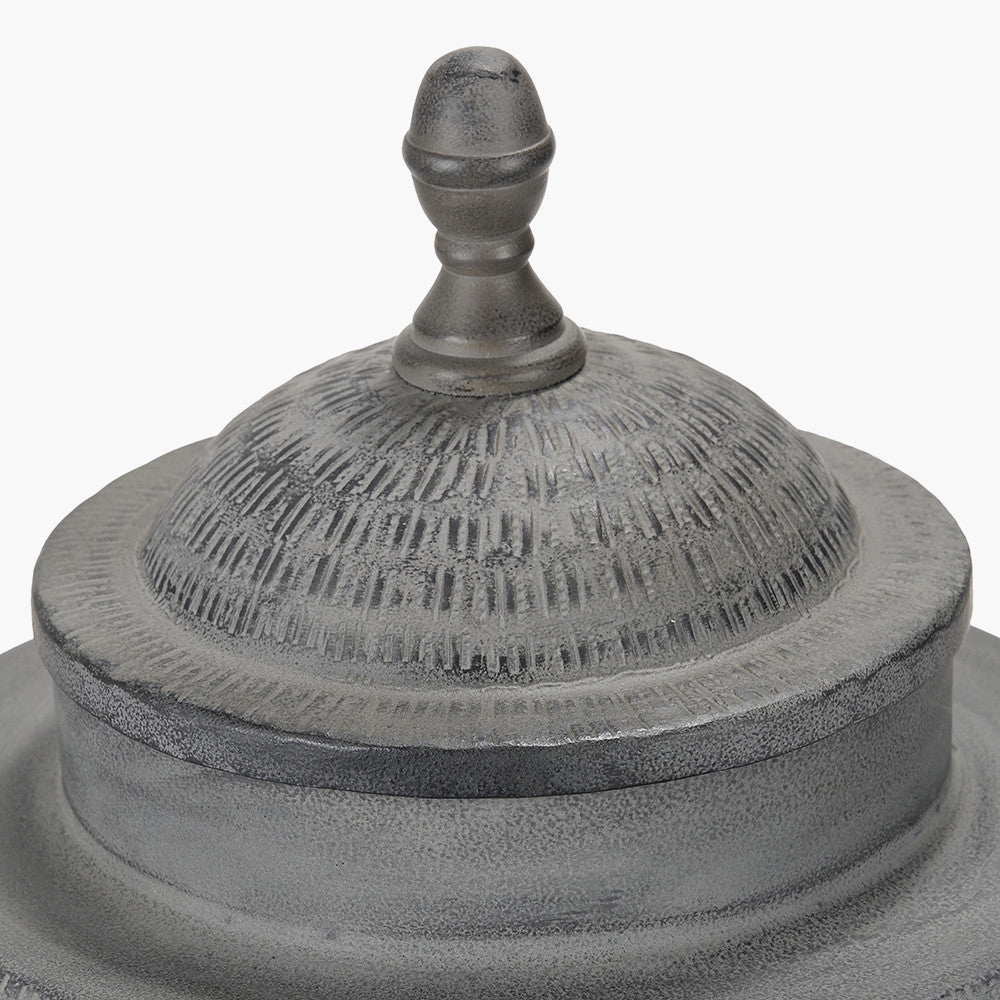 Raj Charcoal Grey Hammered Metal Urn Vase with Lid
