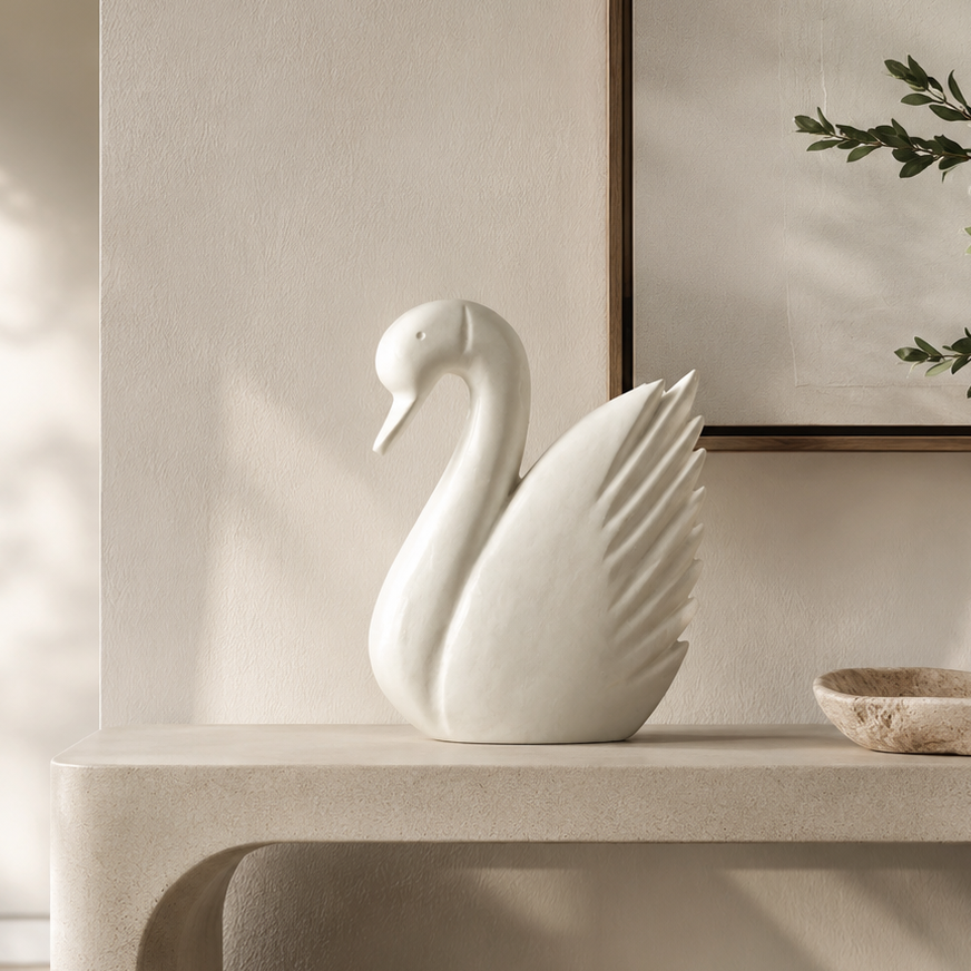 Zoro White Marble Decorative Swan