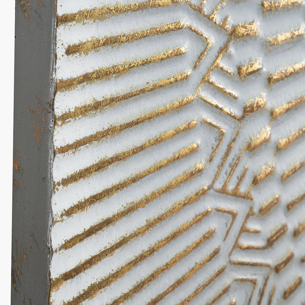 Antiqued White and Gold Textured Metal Wall Art
