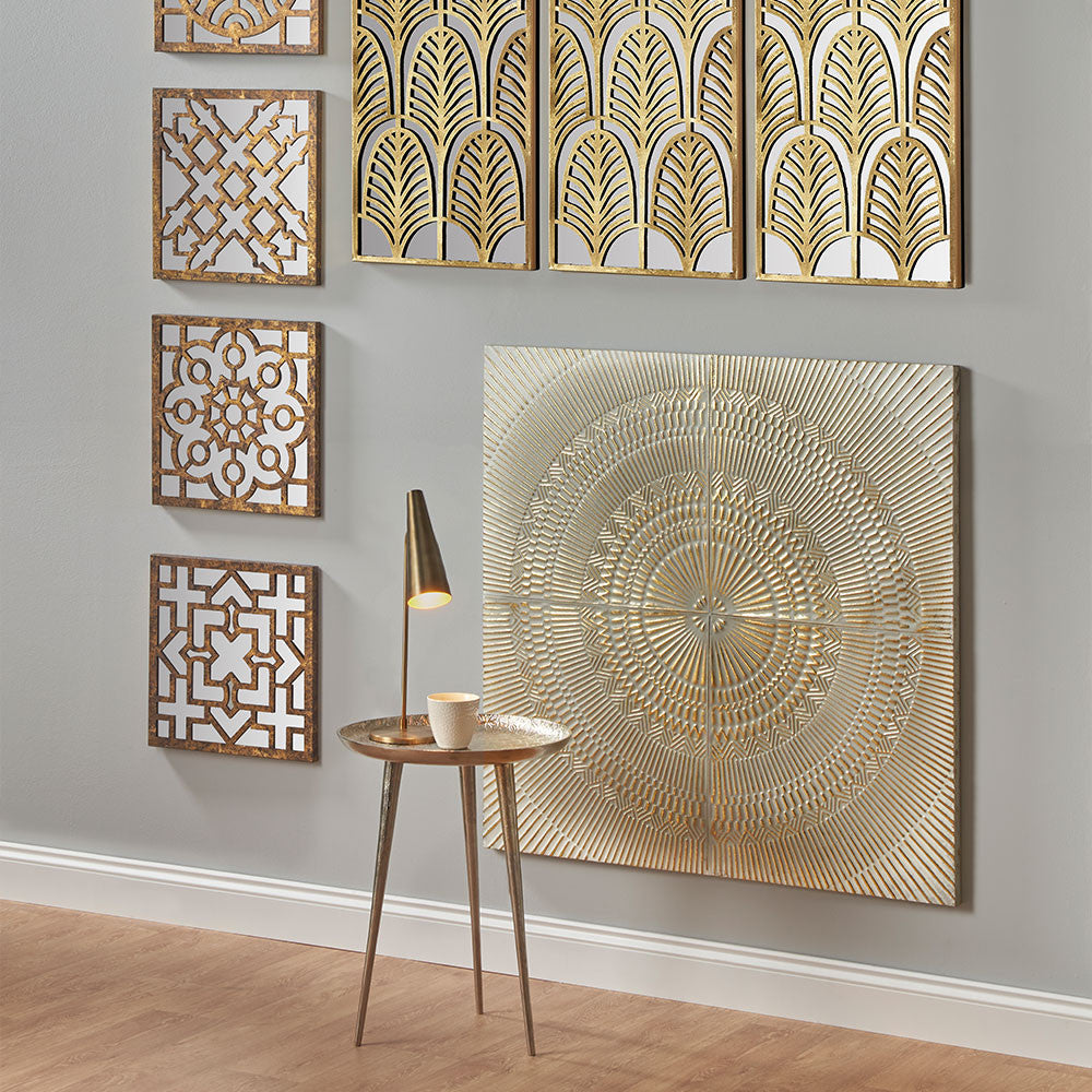 Antiqued White and Gold Textured Metal Wall Art