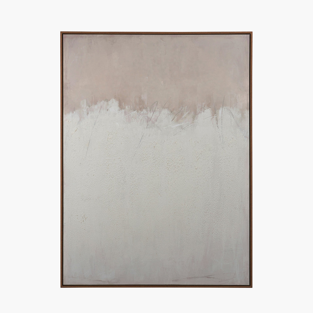 Natural and White Abstract Canvas with Natural Frame Large