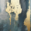 Gold and Blue Tone Abstract Canvas with Black Frame