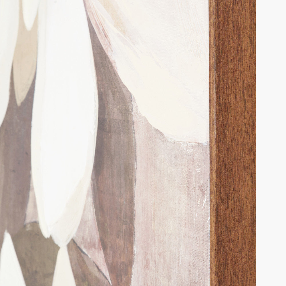 White and Natural Floral Canvas with Oak Effect Frame