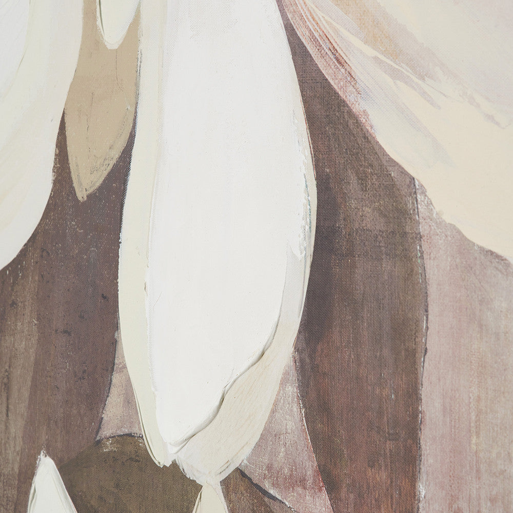 White and Natural Floral Canvas with Oak Effect Frame