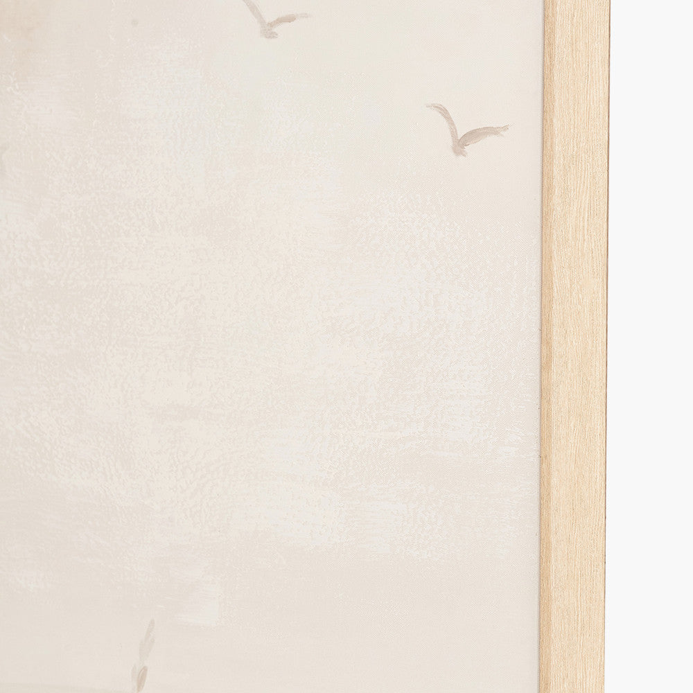 S/3 Natural and White Landscape Canvases with Natural Frames