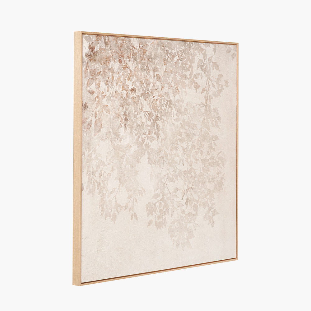 White and Natural Floral Square Canvas with Natural Frame