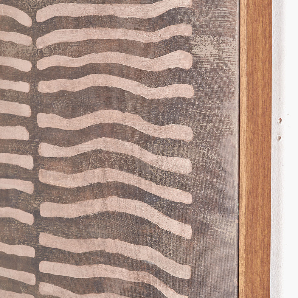 Brown and Natural Linear Design Canvas with Oak Effect Frame