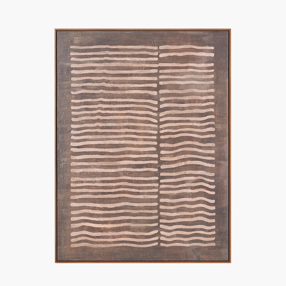 Brown and Natural Linear Design Canvas with Oak Effect Frame