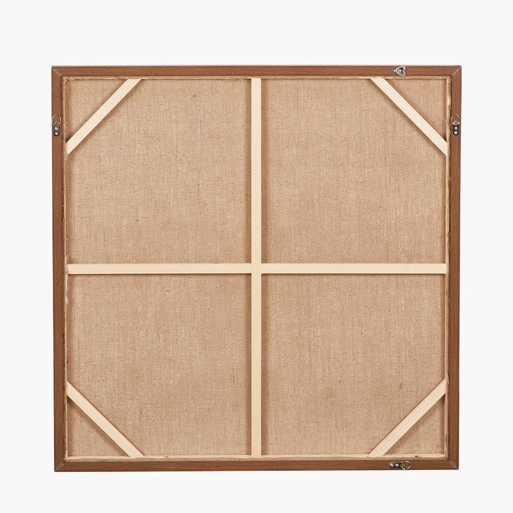 Green and Natural Abstract Square Hessian Canvas with Oak Effect Frame