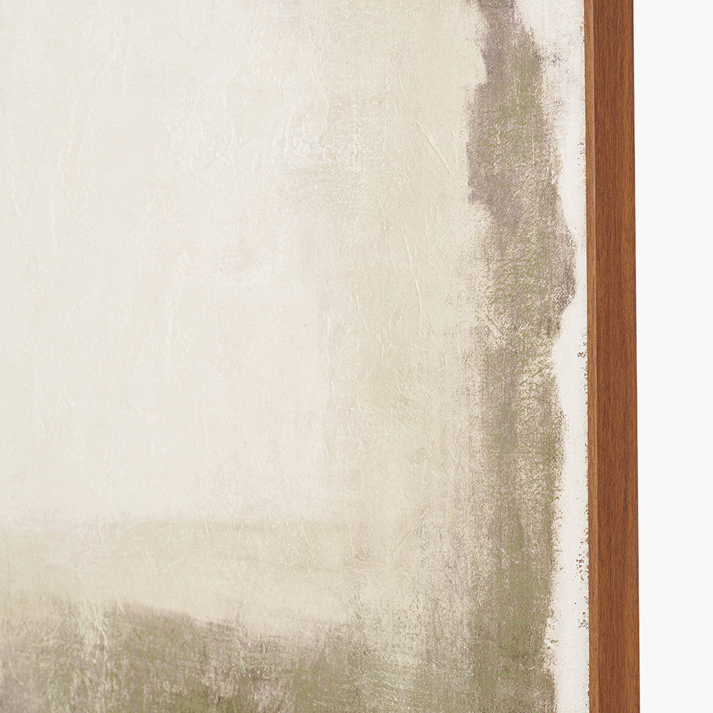Green and Natural Abstract Square Hessian Canvas with Oak Effect Frame