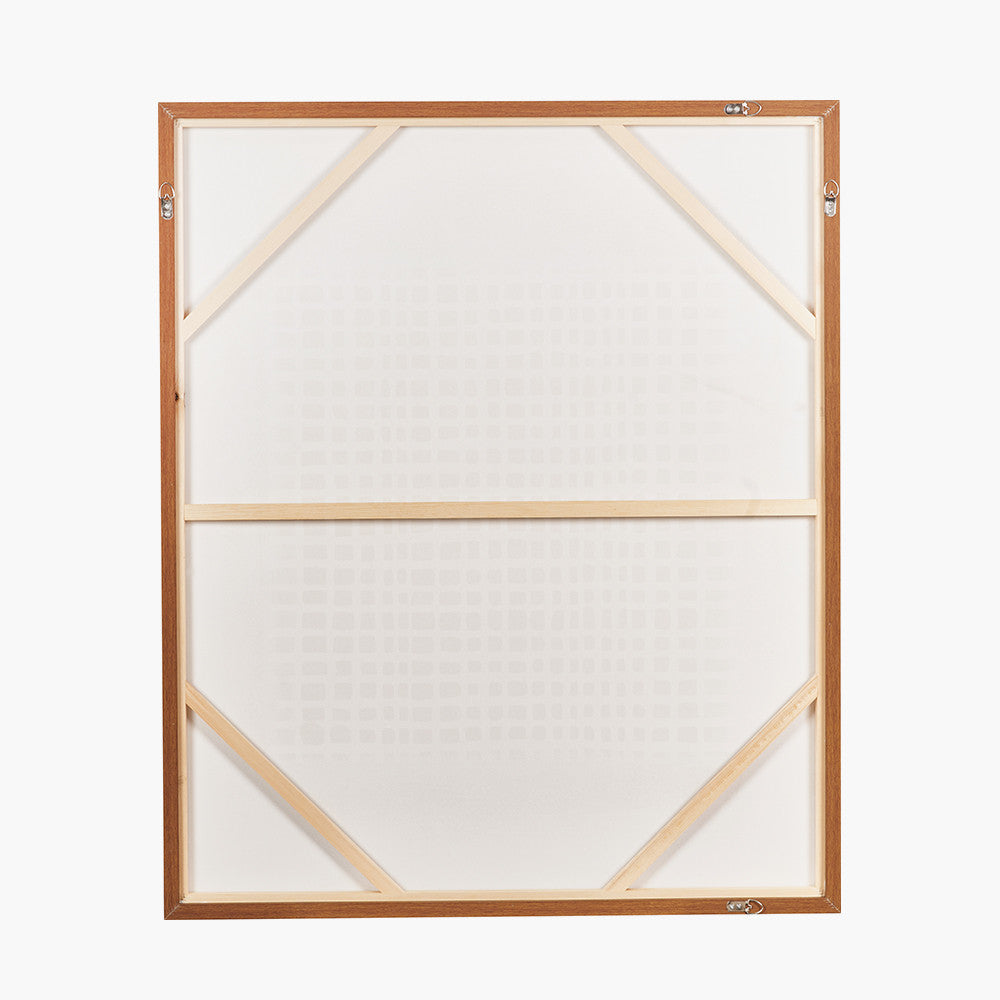 Brown and Natural Grid Design Canvas with Oak Effect Frame