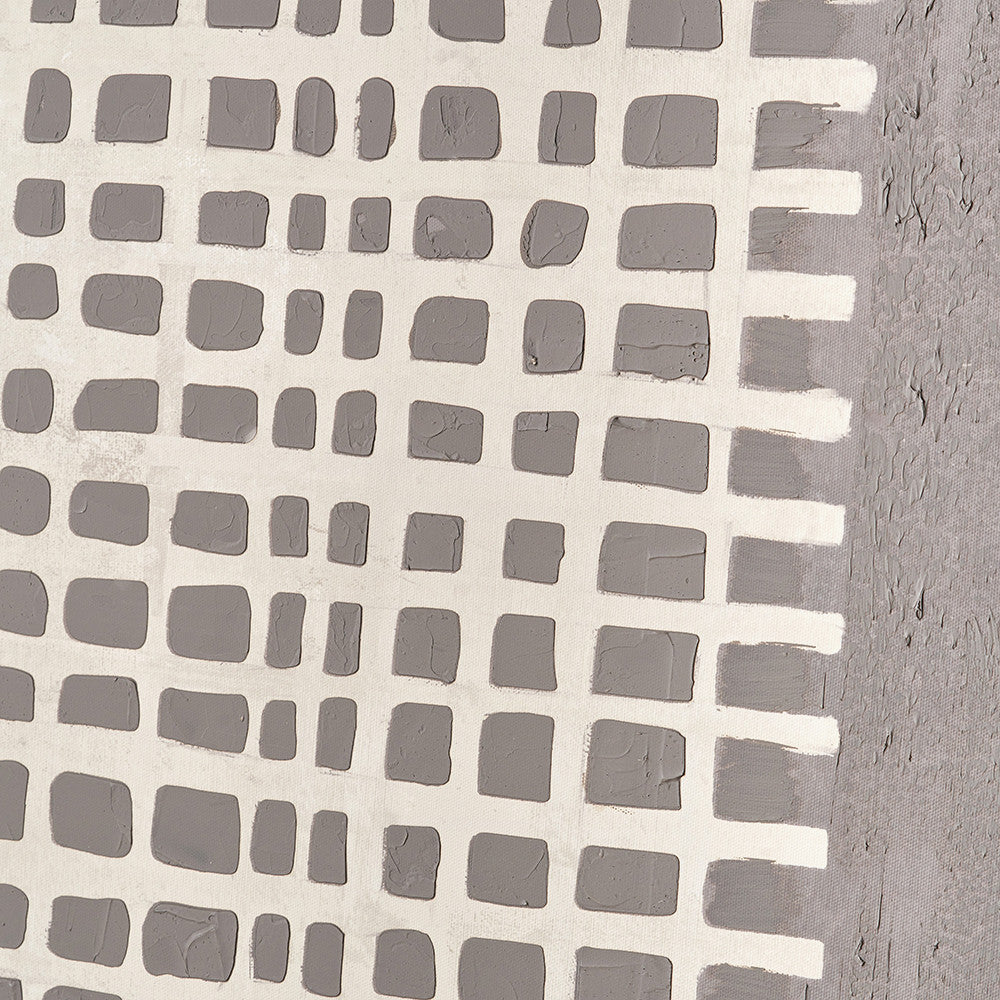 Brown and Natural Grid Design Canvas with Oak Effect Frame