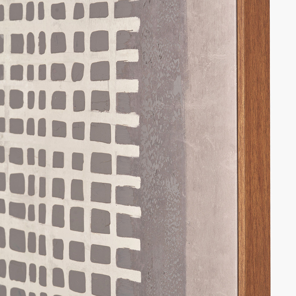 Brown and Natural Grid Design Canvas with Oak Effect Frame
