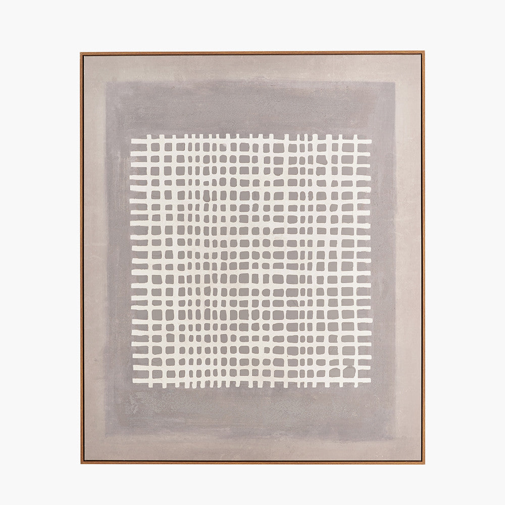 Brown and Natural Grid Design Canvas with Oak Effect Frame