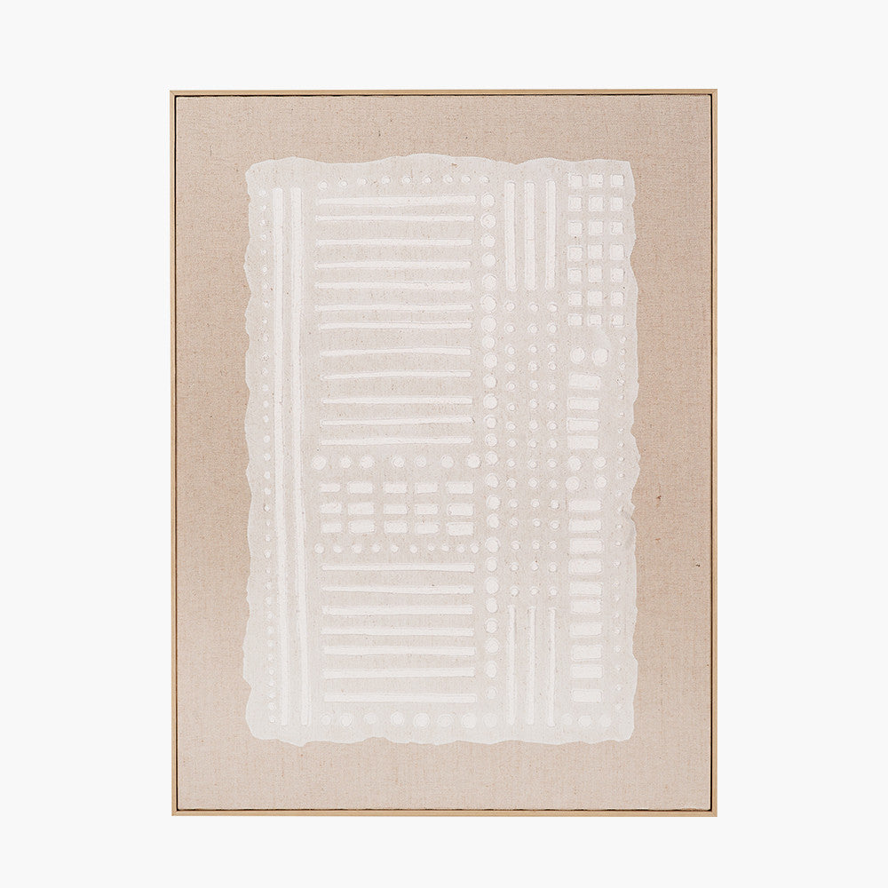 White and Natural Abstract Design Linen Canvas with Elm Effect Frame