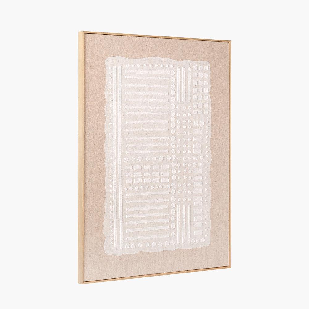 White and Natural Abstract Design Linen Canvas with Elm Effect Frame