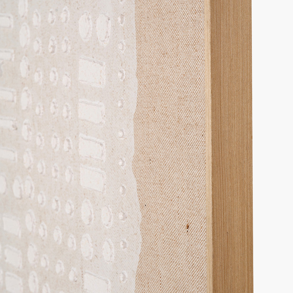 White and Natural Abstract Design Linen Canvas with Elm Effect Frame