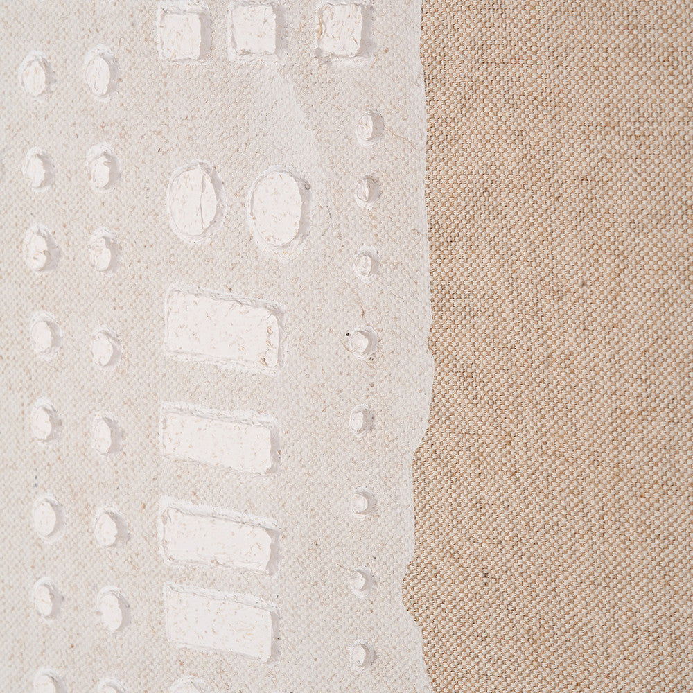 White and Natural Abstract Design Linen Canvas with Elm Effect Frame