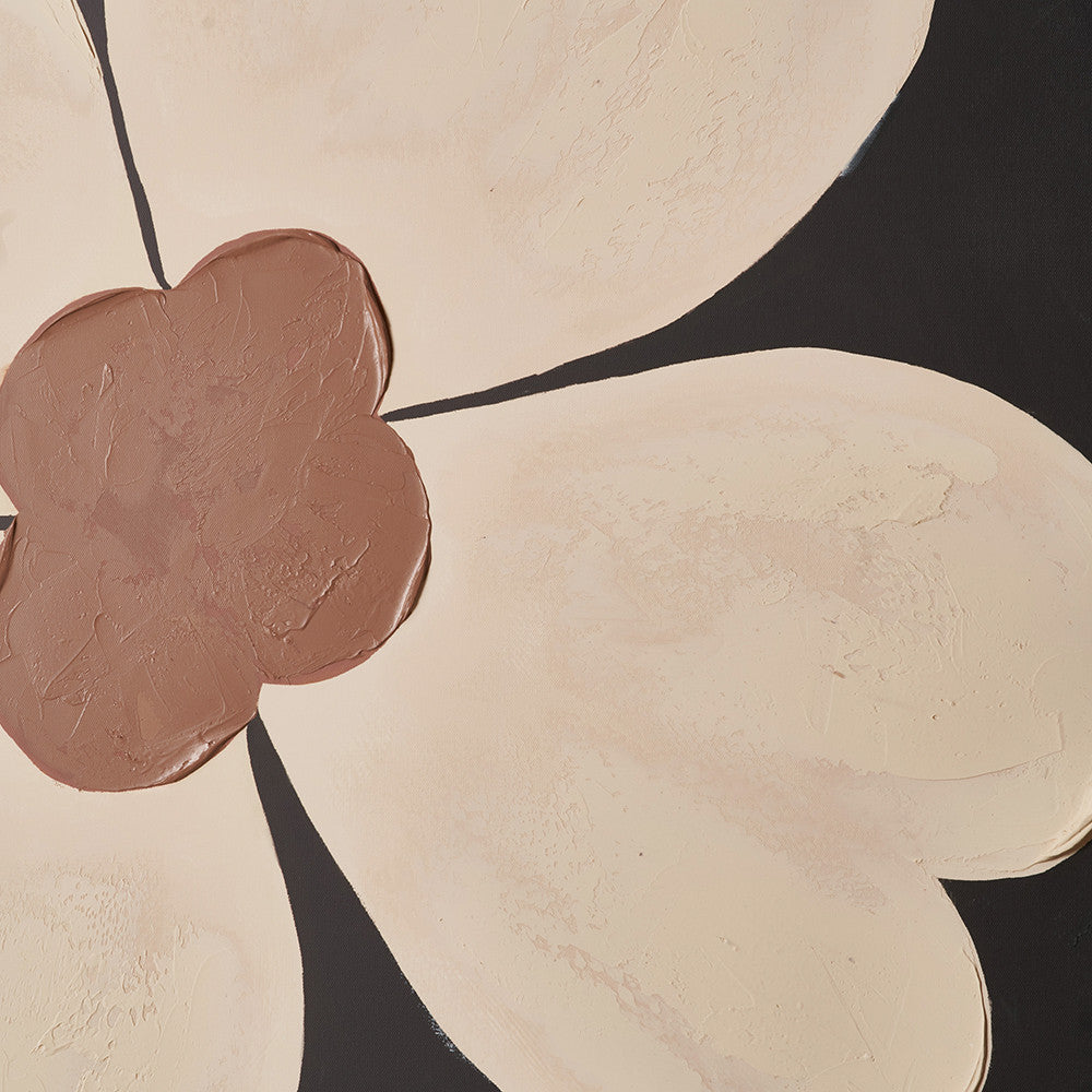 Brown and Natural Large Flower Design Canvas with Black Frame