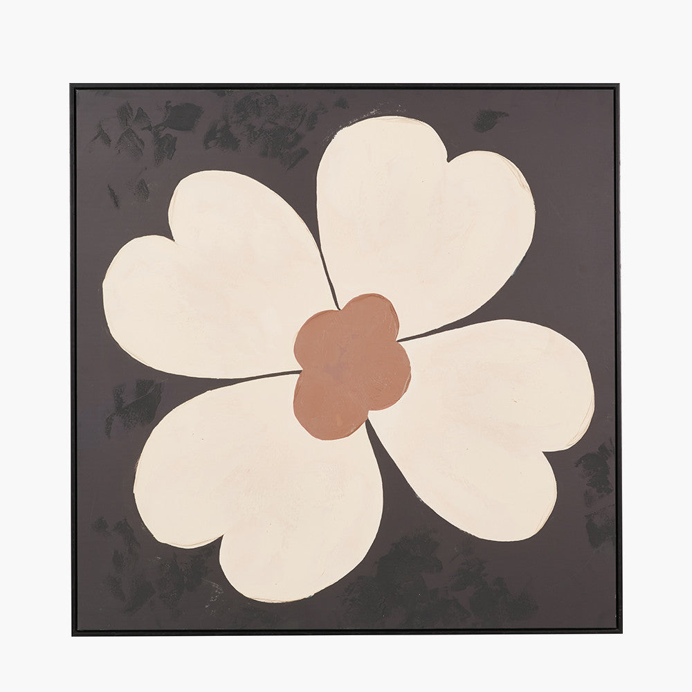 Brown and Natural Large Flower Design Canvas with Black Frame