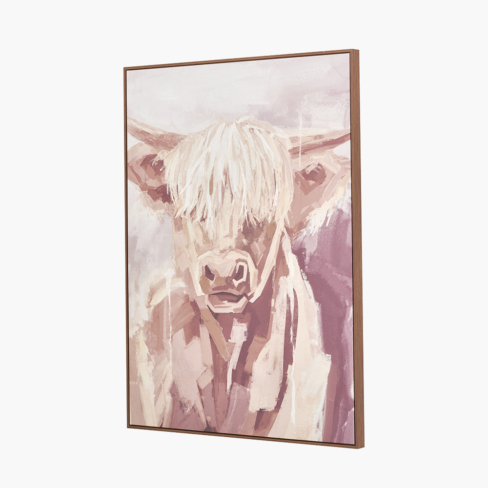 Mulberry and Naturals Highland Cow Canvas with Oak Effect Frame