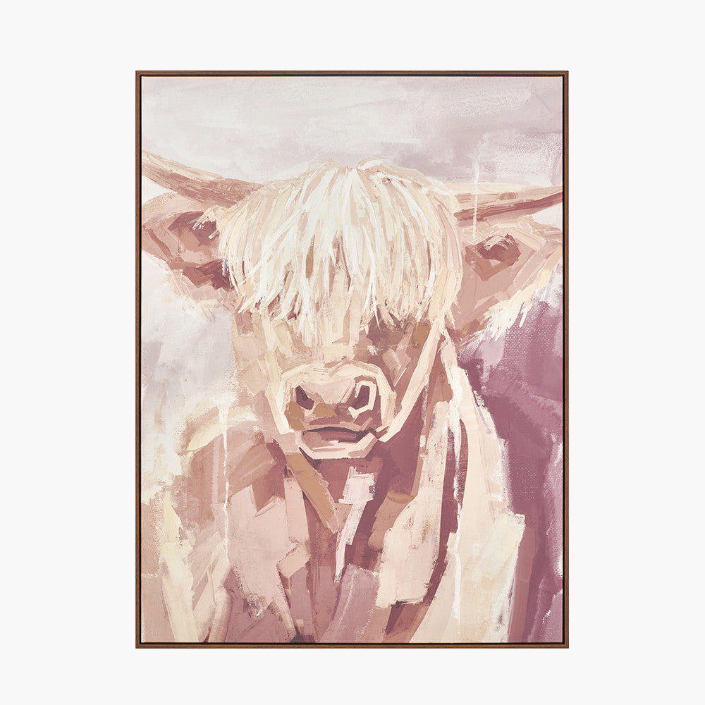 Mulberry and Naturals Highland Cow Canvas with Oak Effect Frame