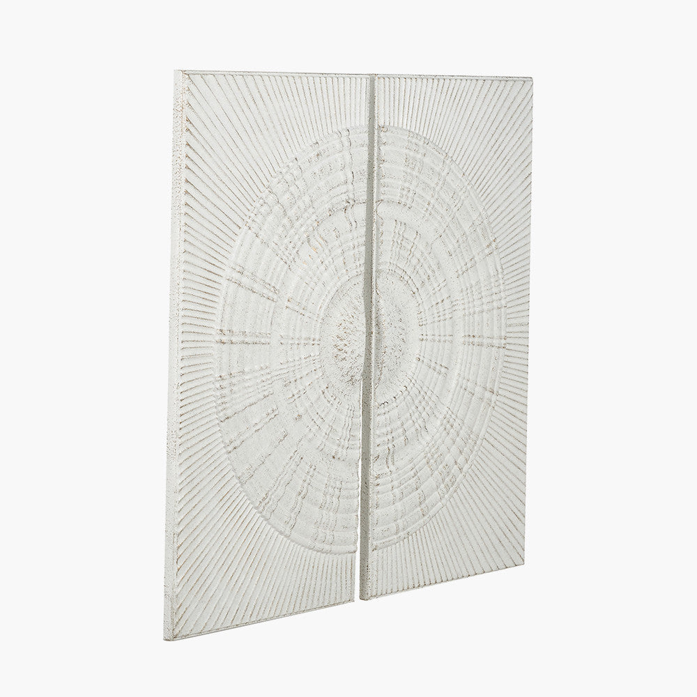 S/2 Antique White Moulded Metal Circle Wall Art