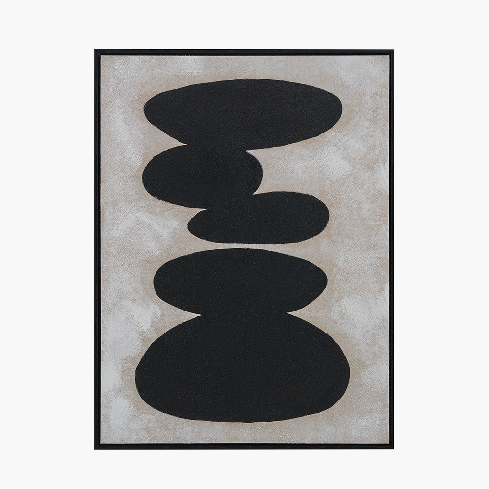 Black and Natural Stone Design Canvas Wall Art with Black Frame