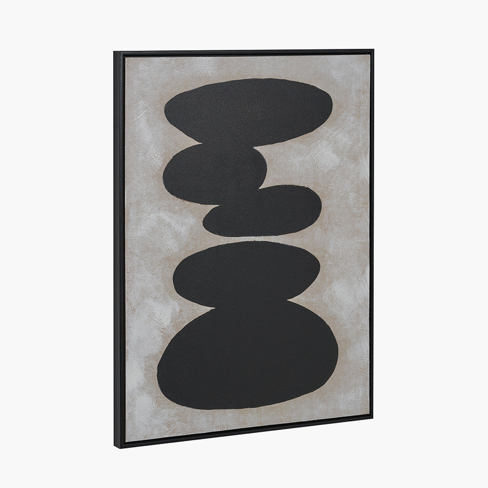 Black and Natural Stone Design Canvas Wall Art with Black Frame