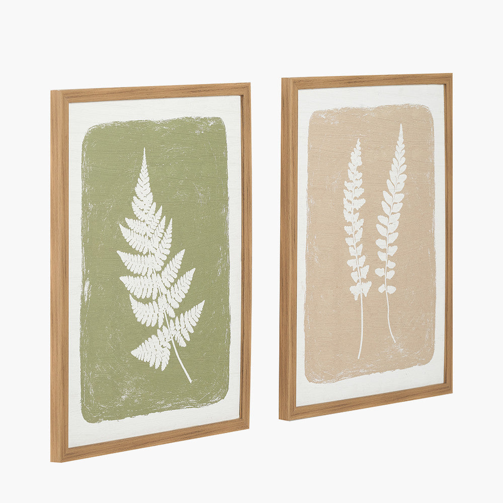 S/2 Green and Natural Fern Canvas Wall Art with Natural Frames
