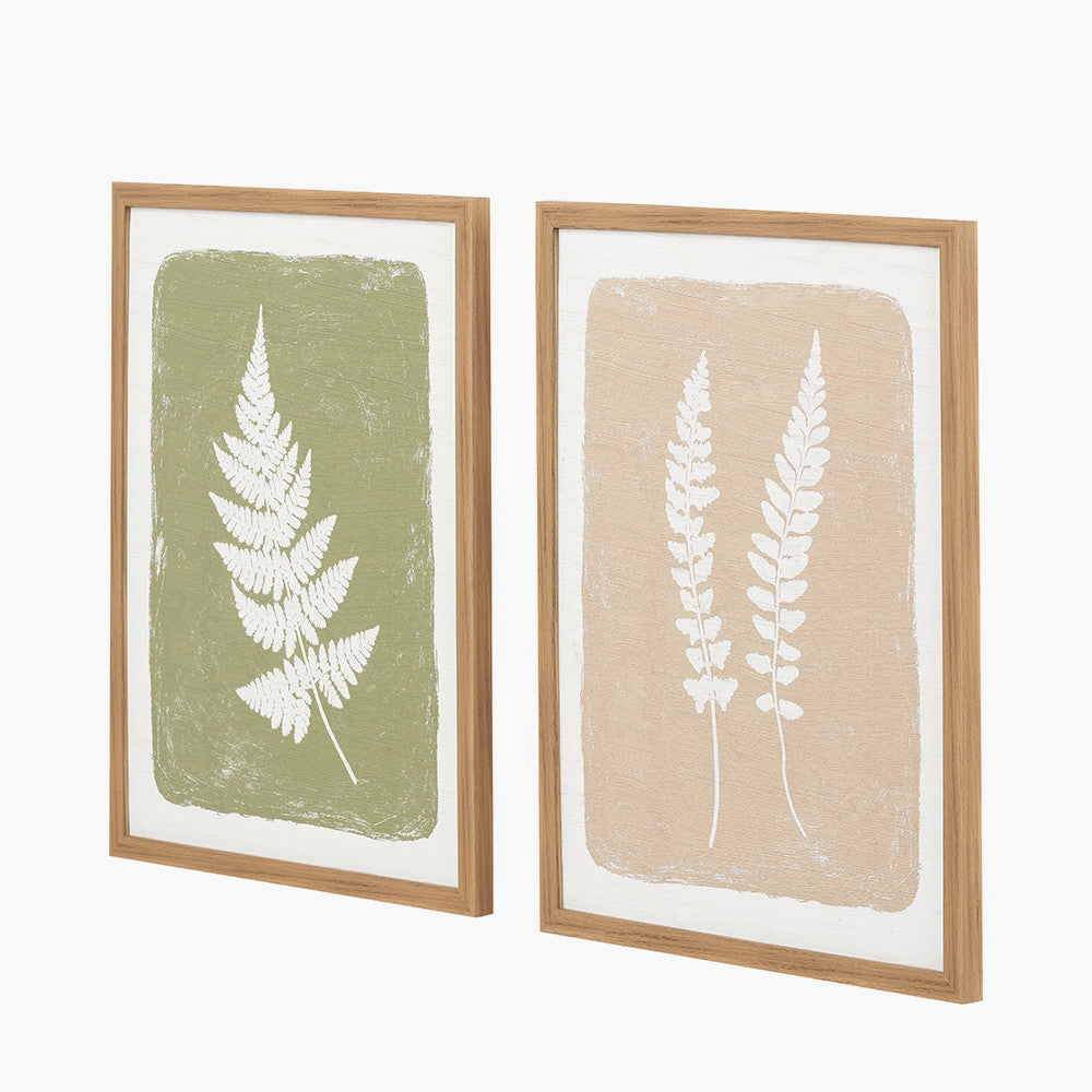S/2 Green and Natural Fern Canvas Wall Art with Natural Frames