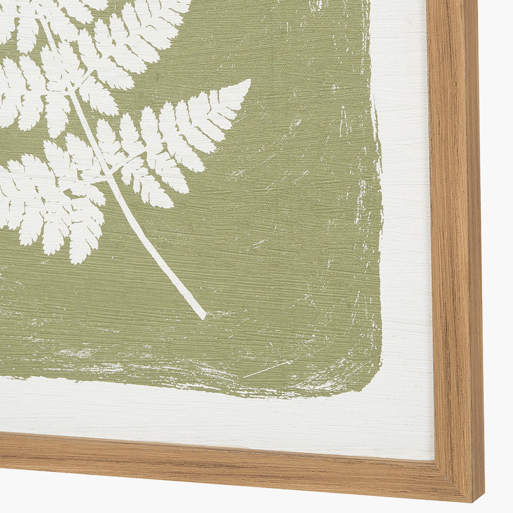 S/2 Green and Natural Fern Canvas Wall Art with Natural Frames