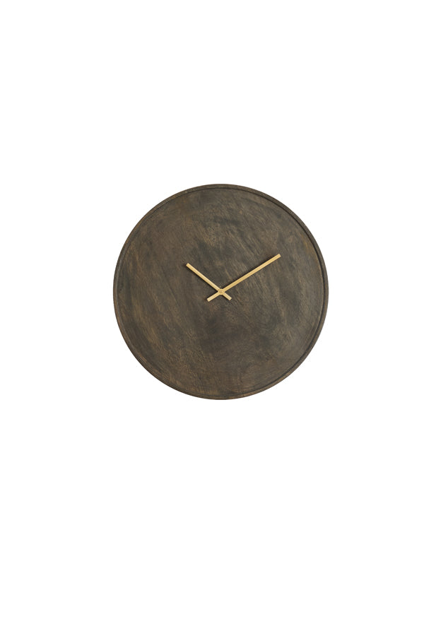Clock 41 cm VETI mango wood dark brown+gold