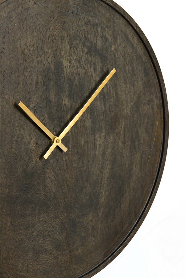 Clock 41 cm VETI mango wood dark brown+gold