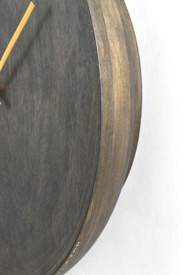 Clock 41 cm VETI mango wood dark brown+gold