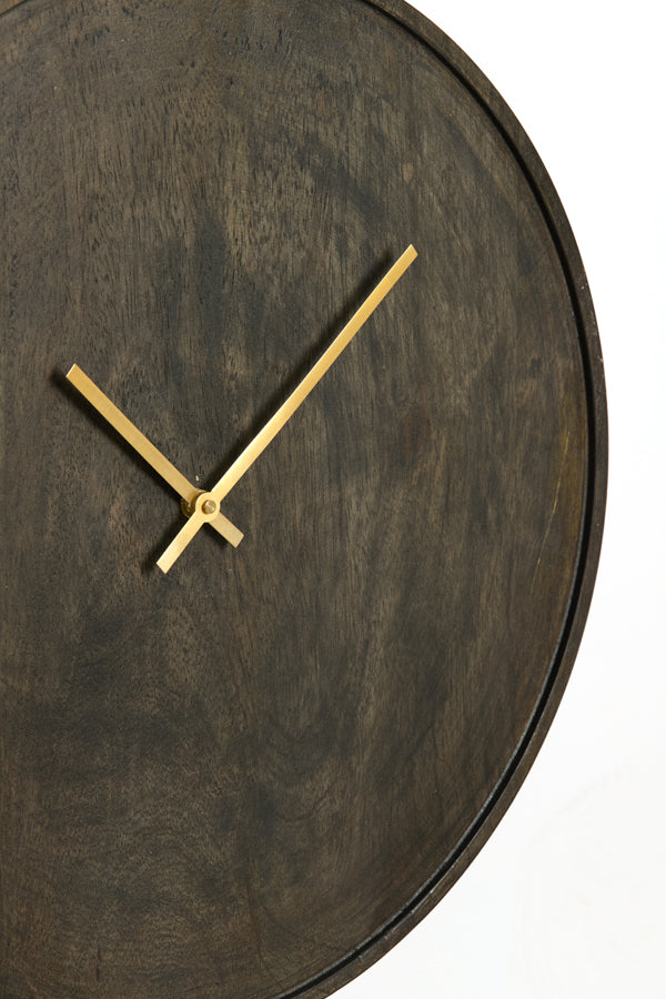 Clock 56 cm VETI mango wood dark brown+gold