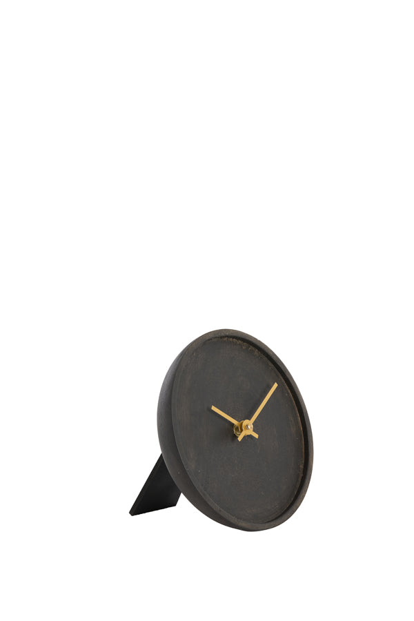 Clock 15 cm VETI mango wood dark brown+gold