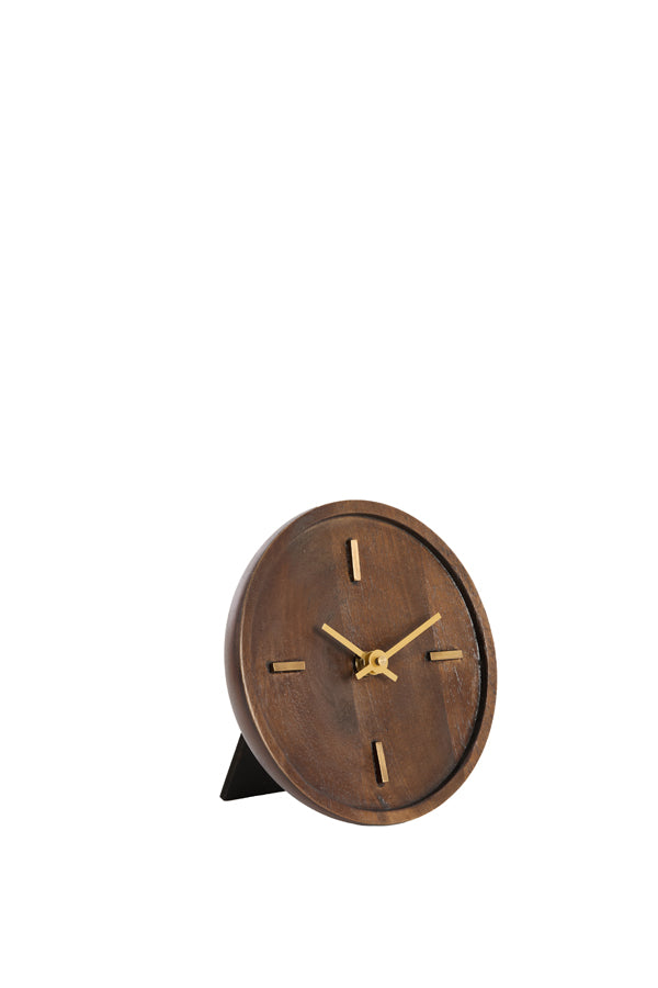 Clock 15 cm VETI mango wood brown+gold