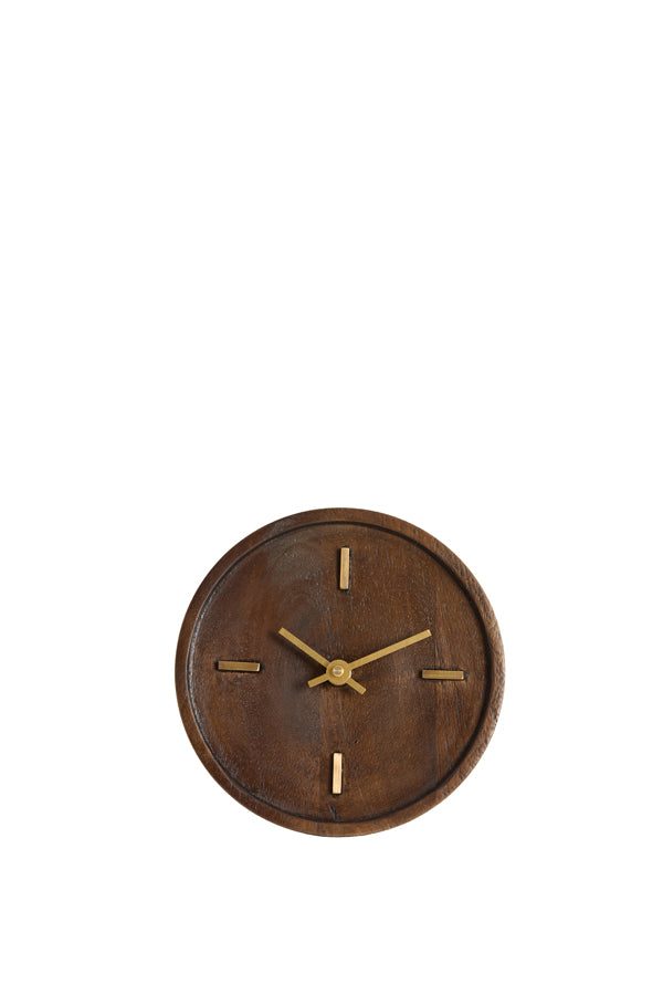 Clock 15 cm VETI mango wood brown+gold