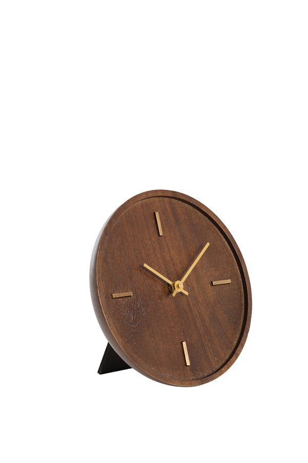 Clock 20 cm VETI mango wood brown+gold