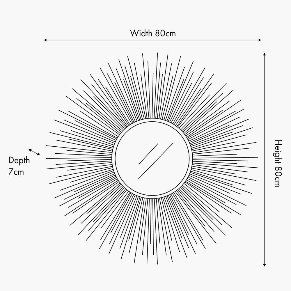 Black and Gold Metal Starburst Design Round Wall Mirror