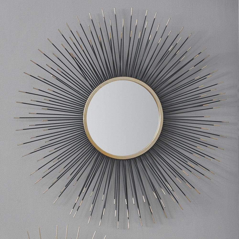 Black and Gold Metal Starburst Design Round Wall Mirror