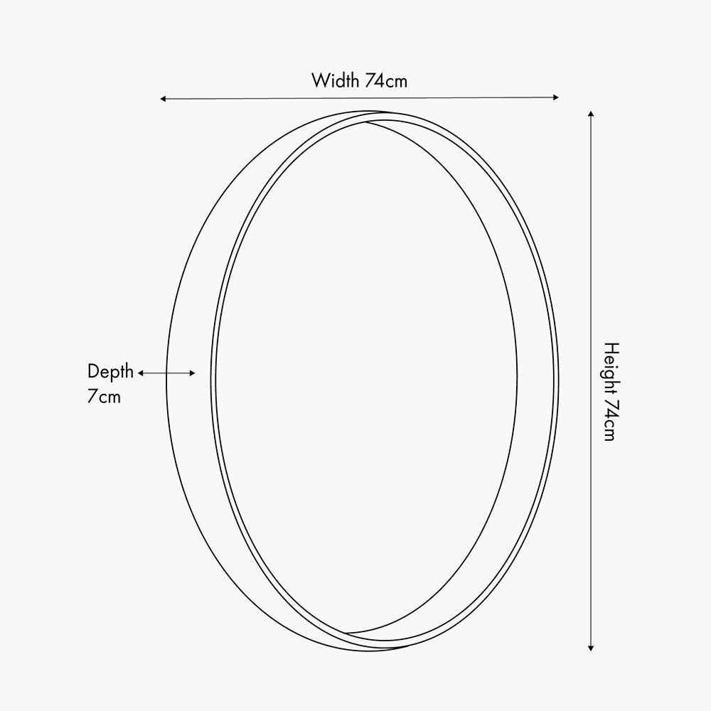 Grey Oak Wood Veneer Deep Edge Round Wall Mirror Large