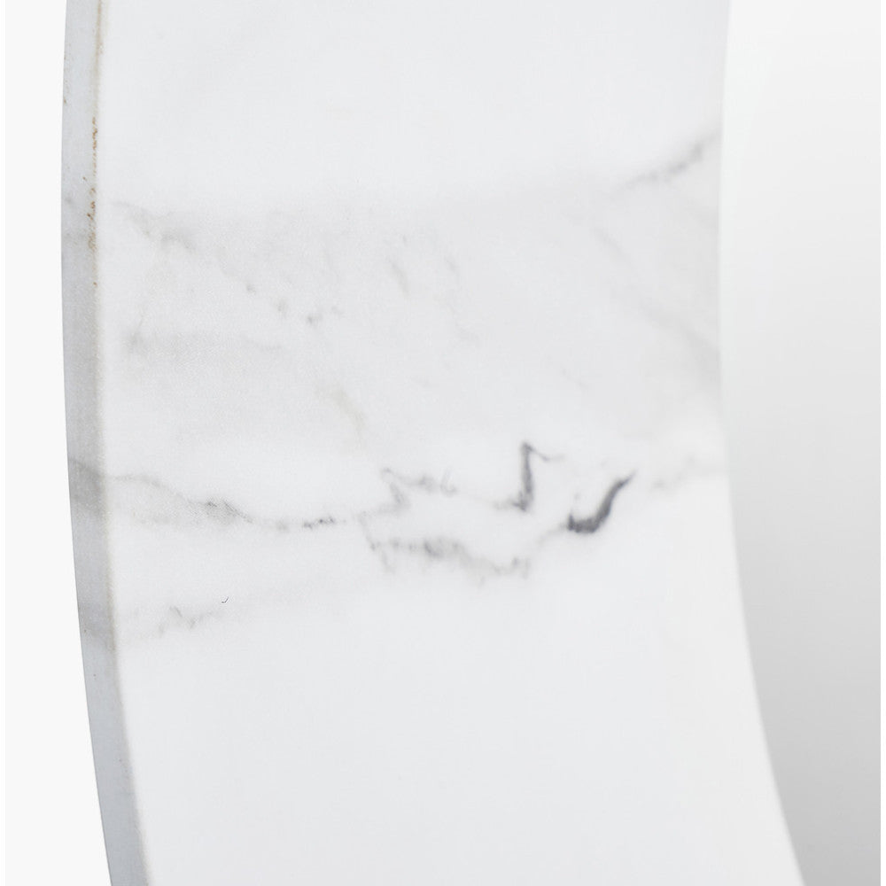 White Marble Effect Wood Veneer Round Wall Mirror
