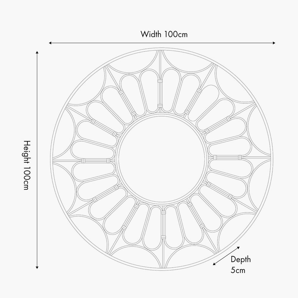 Gold Metal Cane Design Round Wall Mirror